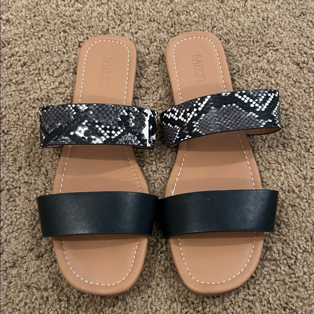 New Mixit Black and Snake Pattern Sandals